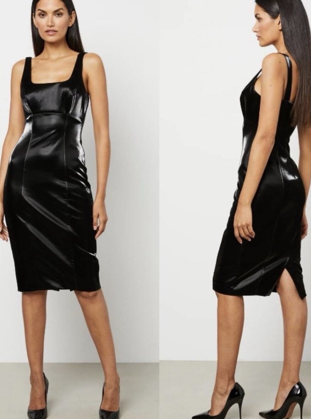 Y2K BCBG Liquid Faux Leather Bodycon Dress Liquid Metal Black Cyber Punk Goth 2